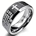 Men's Tungsten Ring Band Black Silver Tone Comfort Fit Cross English Bible Lords Prayer