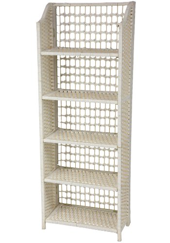 Simple All Natural Unique Book Case - Collapsible Natural Fiber 5 Shelf Unit - White