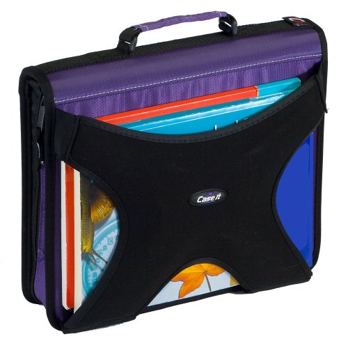 Case-it W350,  2 Inch Round Ring Zipper Binder with Book Holder on Front, 1 unit,Purple, Size - 13 X 12 X 3 inch