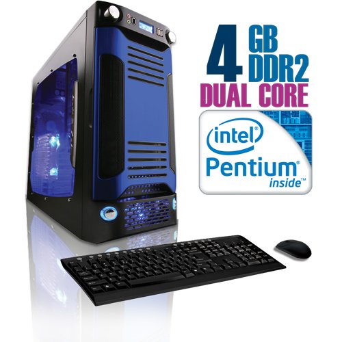 CybertronPC X-Sniper SINN4120BUBUS, Black/Blue, Intel Pentium Dual-Core 2.6GHz, 4GB DDR2, 500GB HDD, DVDRW, Nvidia GeForce 9400GT, 400 Watt Power Supply, Windows 7 Professional 64-bit, 1 Year Parts & Labor Warranty