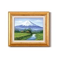 《手描き油絵》田所 洋油絵額F6金 「富士・忍野」