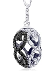 1.52 Carat Fancy Black and White Diamond Faberge Egg Pendant 18 inches Singapore Necklace 10k White Gold