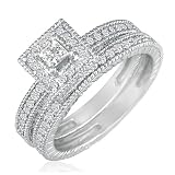 Search : 1ct Princess Diamond Bridal Set in 14k White Gold (GH I1)