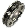 Stainless Steel Concave Black Cubic Zirconia "Sweet Agreement" 6mm Band Ring - Men