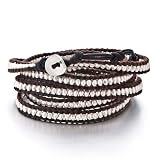 Valentines Day Gifts Stunning Silver Planted Wrap Bracelet On Brown Leather