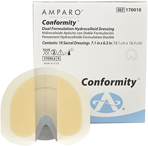 Amparo Medical Conformity 170010 Dual Formulation Hydrocolloid Wound Dressing, Latex Free, 7.1" x 6.5" (Pack of 10)