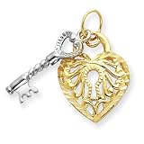 14k Two-tone Heart & Key Charm