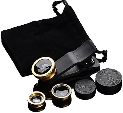 3-in-1 Clip On mobile phone lens (Fish Eye &amp;Marco &amp;Wide Angle)for iPhone5/6/6s, Samsung etc (Gold)