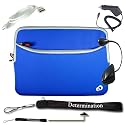 Kroo Glove 11248 Zipper Sleeve Carrying Case Kindle DX (Dark Blue) + USB Data Cable + Black Car Charger + Black E-Reader Light + Determination Strap (Combo)
