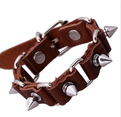 Bracelet 5 Types Gothic Punk Rock Designer Unisex Vogue Bracelet Metal Cone Stud Rivet Spike Brown Leather Bangle Cuff Bracelet Wristband