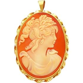14K Yellow Gold Shell Cameo Pin Pendant Jewelry New |B by FindingKing