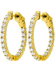 2.00 ct. tw Round Cut Diamond Inside Outside Hoop Earrings - G-H SI1 - 18 Kt. Yellow Gold