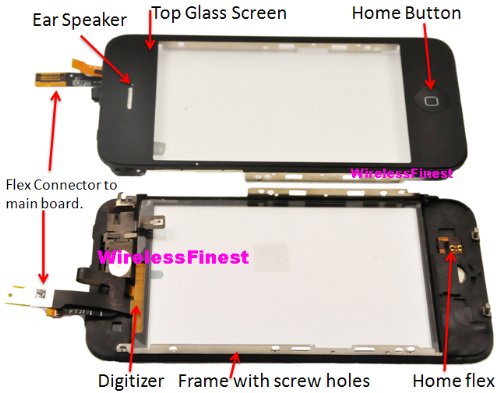 Pre-installed Kit : Apple iPhone 3G Lcd Glass Screen Cover + Touch Screen Digitizer + Frame + Home Flex Button + Ear Speaker + Tool + Cleaning Cloth