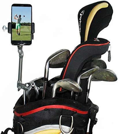 Golf Gadgets | Adjustable Bag Clamp Setup - Video Recording &amp; Device Mounting System Using Your Phone. Capture Footage on the Course or Range. (Grey Clamp)