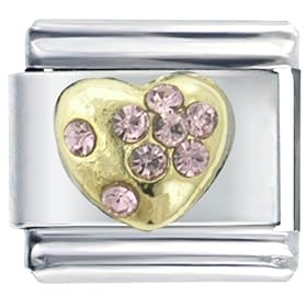 June Pink Alexanderite Birthstone Heart Italian Charms Bracelet Link by Pugster