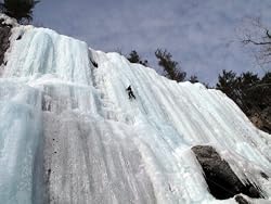 High on "The Waterfall," Pok-O-Moonshine Mountain, Ice Climbing in the Adirondacks, New York - Astonishing Photographic Print by Brendan Reals
