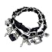 Charm Bracelet Black Ribbon Trim Belt Chain Handbag/Purse Shoe Heart Charms Silver Tone
