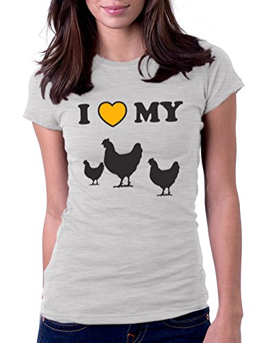 I Love My Chickens - Womens Tee T-Shirt, Large, Heather Gray