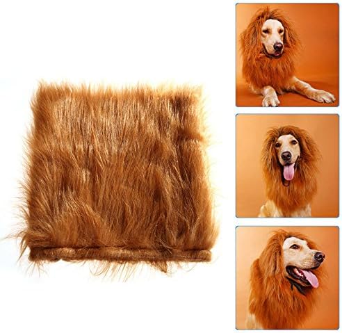 Rocpet Large Pet Dog Costumes Lion Wigs Mane with ear Hair Festival Party Fancy Dress Clothes Christmas (brown)
