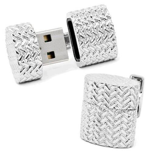Woven Silver Oval 4GB USB Flash Drive Cufflinks 