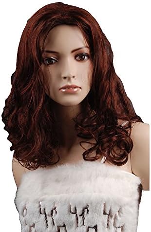 Troadzwig Red Brown Long Curly Pear-head Middle Part Hair Natural Realistic Fashion Full Wigs for Women Kanekalon Fiber Synthetic