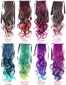 ... Haare Clip in Pferdeschwanz Haarverlangerungen #9 dunkel lila Mix rote  width=