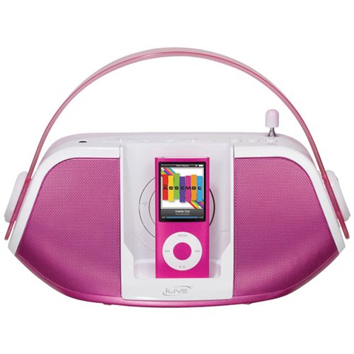 iLive Portable Music System / Boom Box with iPod Docking and Recharging (Pink)