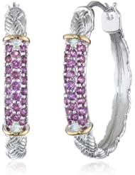 18k Yellow Gold Plated Sterling Silver Two-Tone Rhodolite Twisted Hoop Earrings