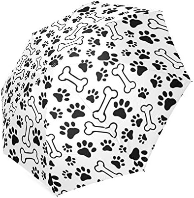 Funny Black and White Dog Paws and Bones Lightweight Rain/Sun Umbrella Folding Anti-uv, Wind-proof Travel Umbrella