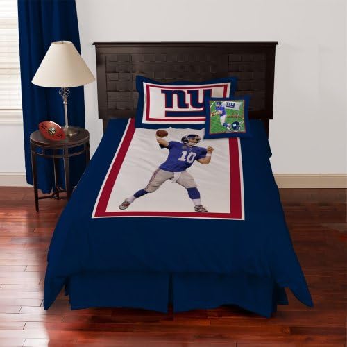 NFL Biggshots Bedding - New York Giants Eli Manning Comforter Set and Toss Pillow, Twin