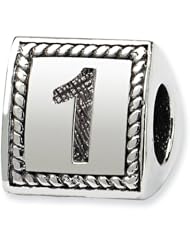 Sterling Silver Number 1 Triangle Block Charm Bead Fits Pandora Chamilia Biagi Bracelet