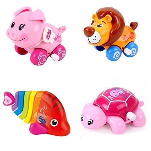 4pcs/Lot Wind Up Toy Wind-Up Animal for Baby, Toddler and Kid (Pig + Lion + Fish + Turtle)