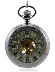 Tirio Steampunk Mechanical Movement Hand Wind Silver Tone Half Hunter White Dial Pocket Watch
