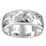 Sterling Silver Hawaiian Hand Engraved 8mm Plumeria Ring Band