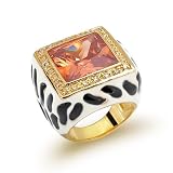 Bling Jewelry Gold Plated Champagne CZ Zebra Pattern Enamel Cocktail Ring