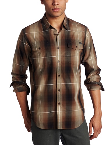 RVCA Men's The Brick Long Sleeve Shirt, Husky, Large