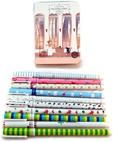 Nyashi - Cute Kawaii Stationery Set of 10 Color Gel Pens &amp; a Beautiful Pocket Notebook (Cat &amp; Girl Theme) (Purple)