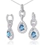 Alluring Design 6.00 carats Pear Checkerboard Shape London Blue Topaz Pendant Earrings Set in Sterling Silver