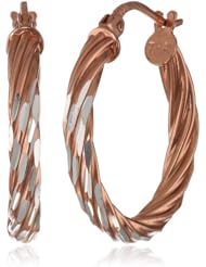 Rose Goldtone Finish Silver Twisted Hoop Earrings