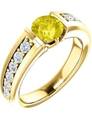 18K Yellow Gold 6.00mm Round Cut Yellow Sapphire and Diamond Ring -- LIFETIME WARRANTY