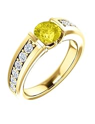 10K Yellow Gold 6.00mm Round Cut Yellow Sapphire and Diamond Ring -- LIFETIME WARRANTY
