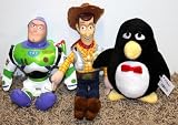 Disney Toy Story 12" Woody Cowboy, 9" Buzz Lightyear and 6" Wheezy Plush Bean Bag Dolls Mint with Tags