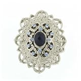 1928 Boutique Silver Tone Stretch Filigree Sapphire Fashion Ring One Size Fits All w/Gift Box