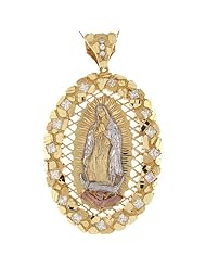 14k Tri Color Gold White CZ Accents Mother Mary of Guadalupe 9.38cm Pendant
