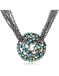 ABS By Allen Schwartz "True Color" Hematite Tone Chain Green and Blue Color Pave Disk Necklace, 17"