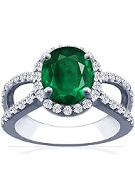 Platinum Oval Cut Emerald Ring With Sidestones