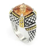 2-tone Designer-Inspired Ring w/Champagne & White CZs