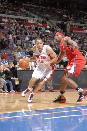 Los Angeles Clippers v Detroit Pistons: Tayshaun Prince and Ryan Gomes Photographic Poster Print by Allen Einstein, 8x12