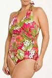Oxygen Missy and Plus Size 1PC Surplice Wrap Swimsuit in Fuschia Green Print