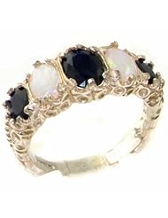 High Quality Solid 14K White Gold Genuine Natural Sapphire & Opal Womens Band Ring - Finger Sizes 4 to 12 Available